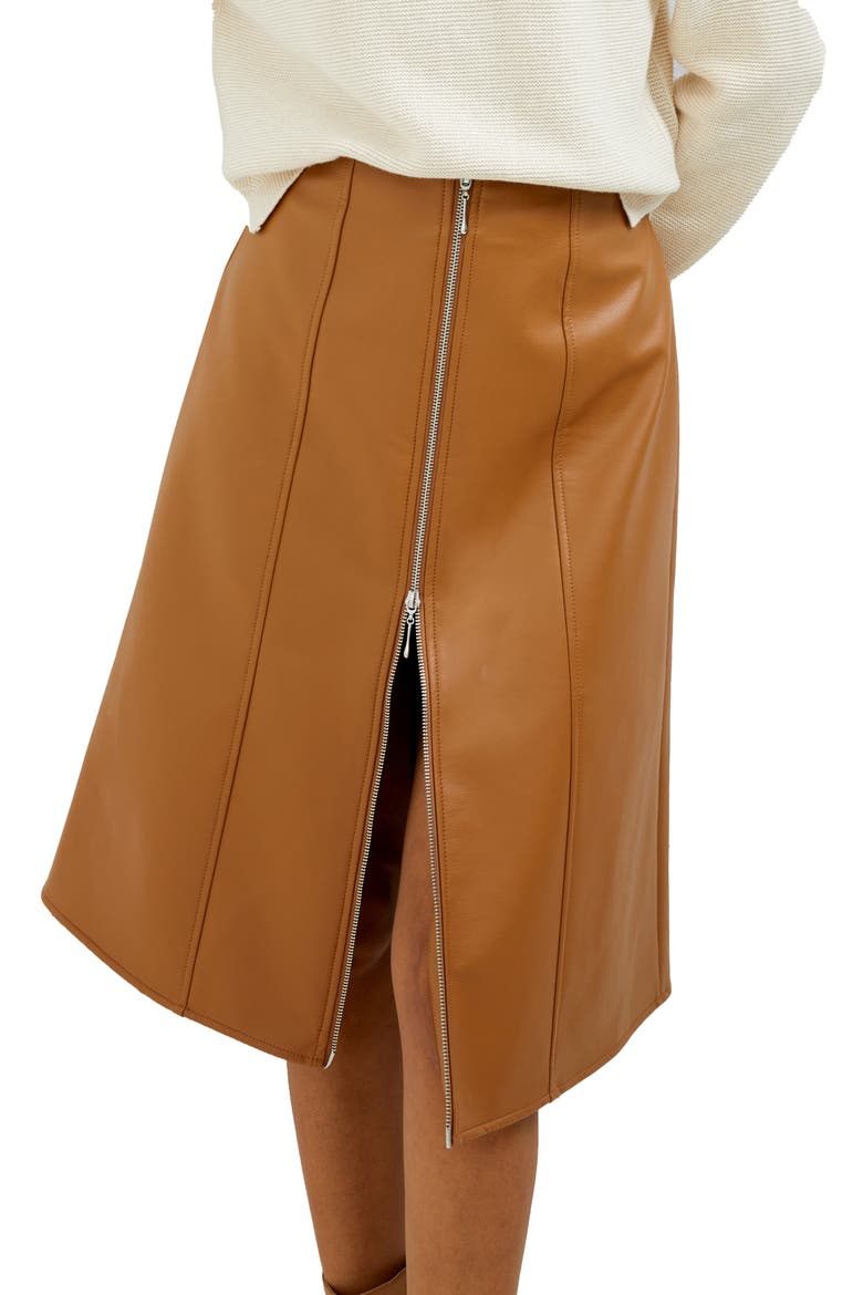 Claudia Zip Faux Leather A-Line Skirt, Alternate, color, TOBACCO BROWN