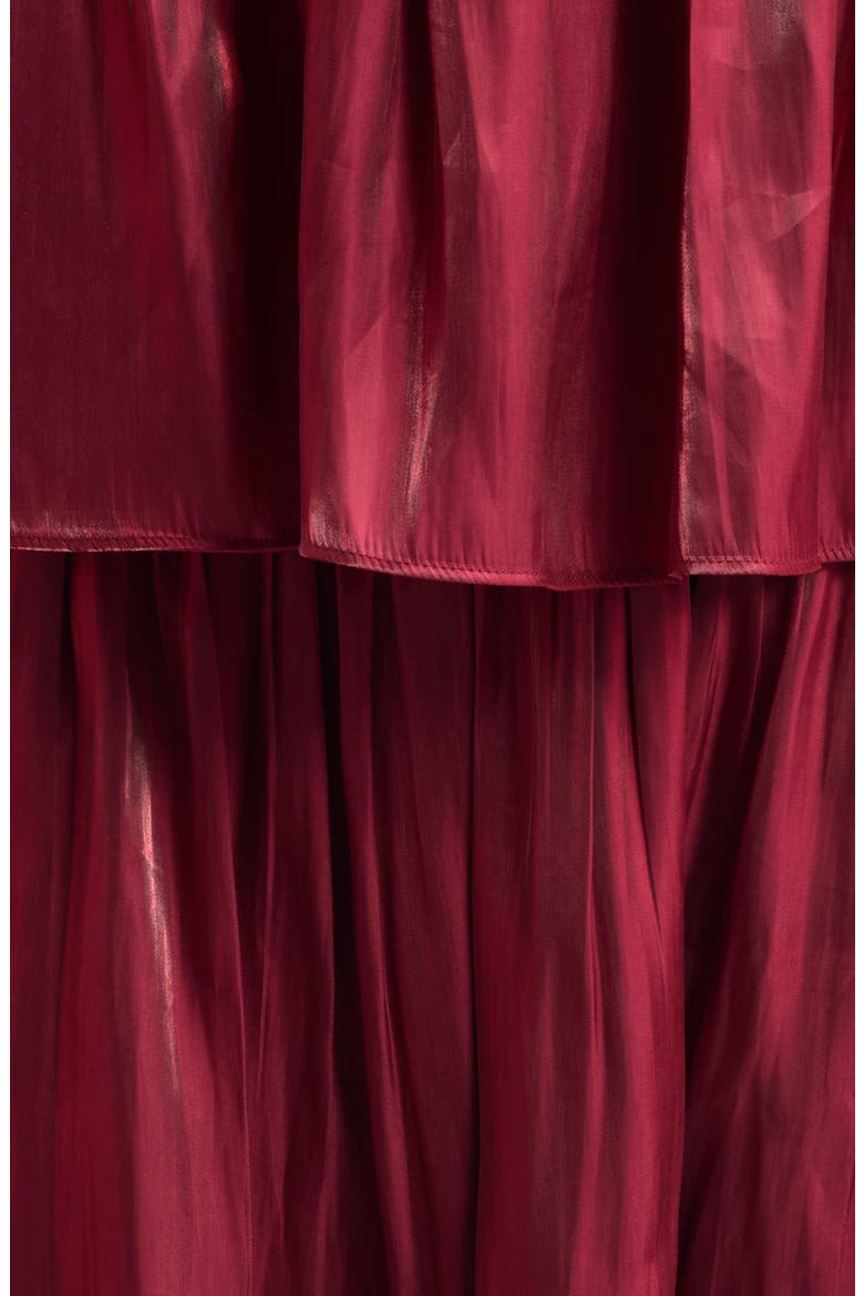 Bella Strapless Tiered Satin Gown, Alternate, color, BURGUNDY