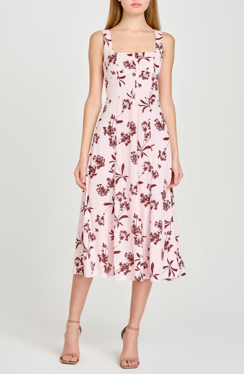 WAYF Leonie Floral Corset Midi Dress, Main, color, Baby Pink Floret