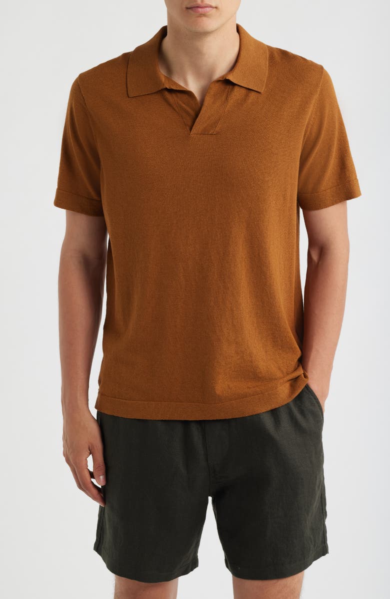 NN07 Ryan 6311 Cotton & Linen Johnny Collar Polo, Main, color, Cinnamon