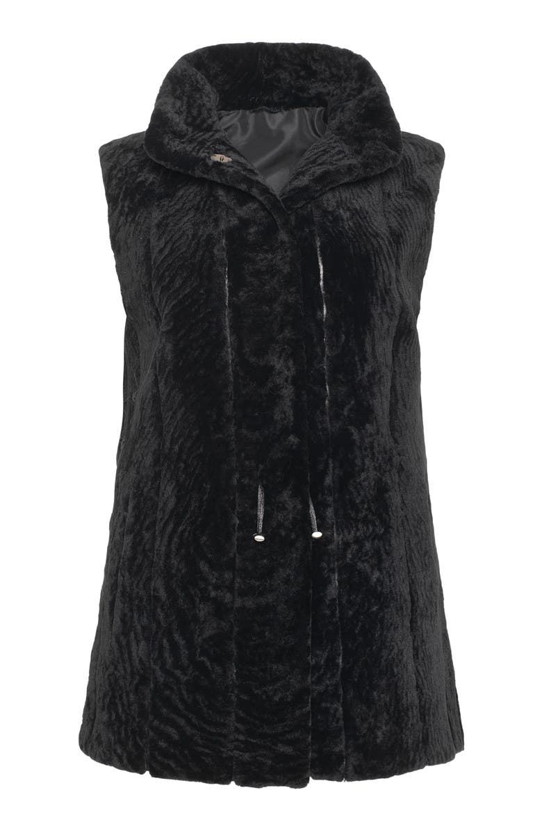 GORSKI Genuine Shearling Hooded Vest Reversible To Taffeta, Alternate, color, Black/Black