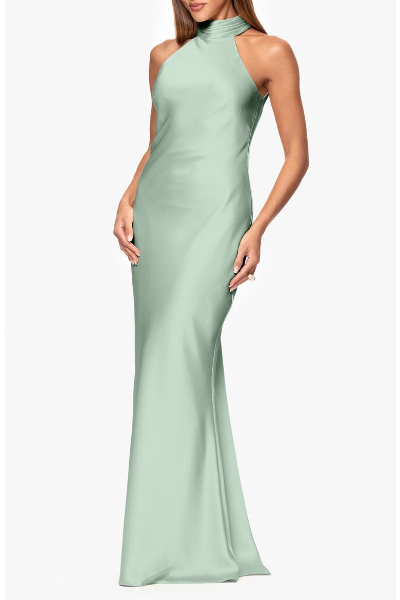 Halter Neck Satin Sheath Gown, Main, color, SAGE