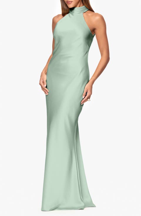 Halter Neck Satin Sheath Gown