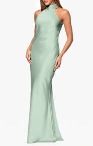 Xscape Evenings Halter Neck Satin Sheath Gown