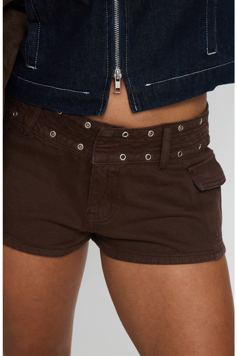 Reno Grommet Cotton Denim Shorts, Alternate, color, BROWN WASH