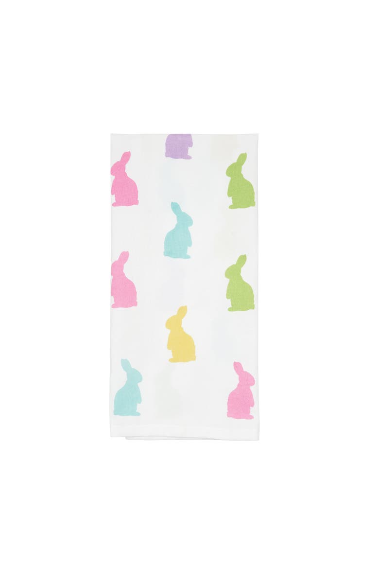Easter Bunny Rabbit Hop Silhouettes 100% Cotton Flour Sack Printed Kitchen Dishtowel, Alternate, color, White