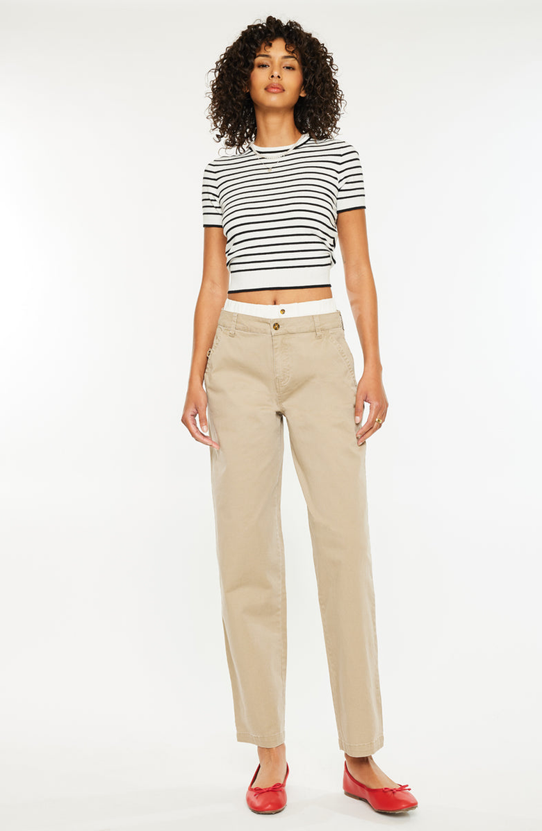 KanCan Francine Mid Rise Double Waistband Straight Pants, Alternate, color, Tan