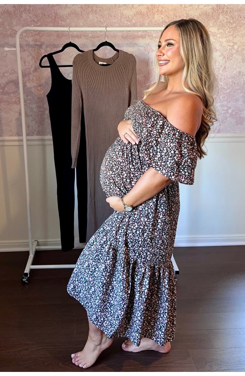 PinkBlush Floral Flutter Midi Dress, Alternate, color, Black