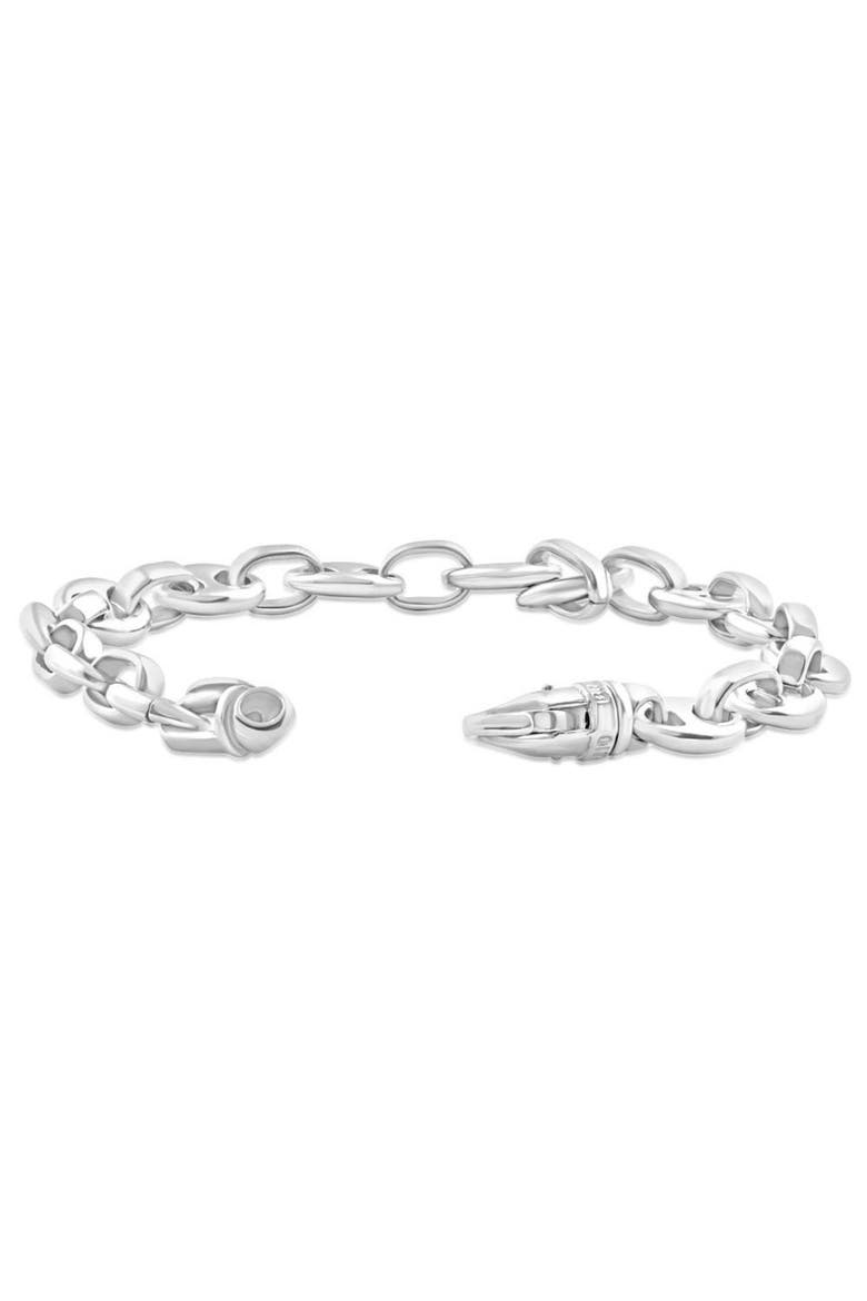 Men's Steel Single Tone Double Hole Oval Clasp 7mm Link  8.5 " Bracelet, Alternate, color, Stainless Steel