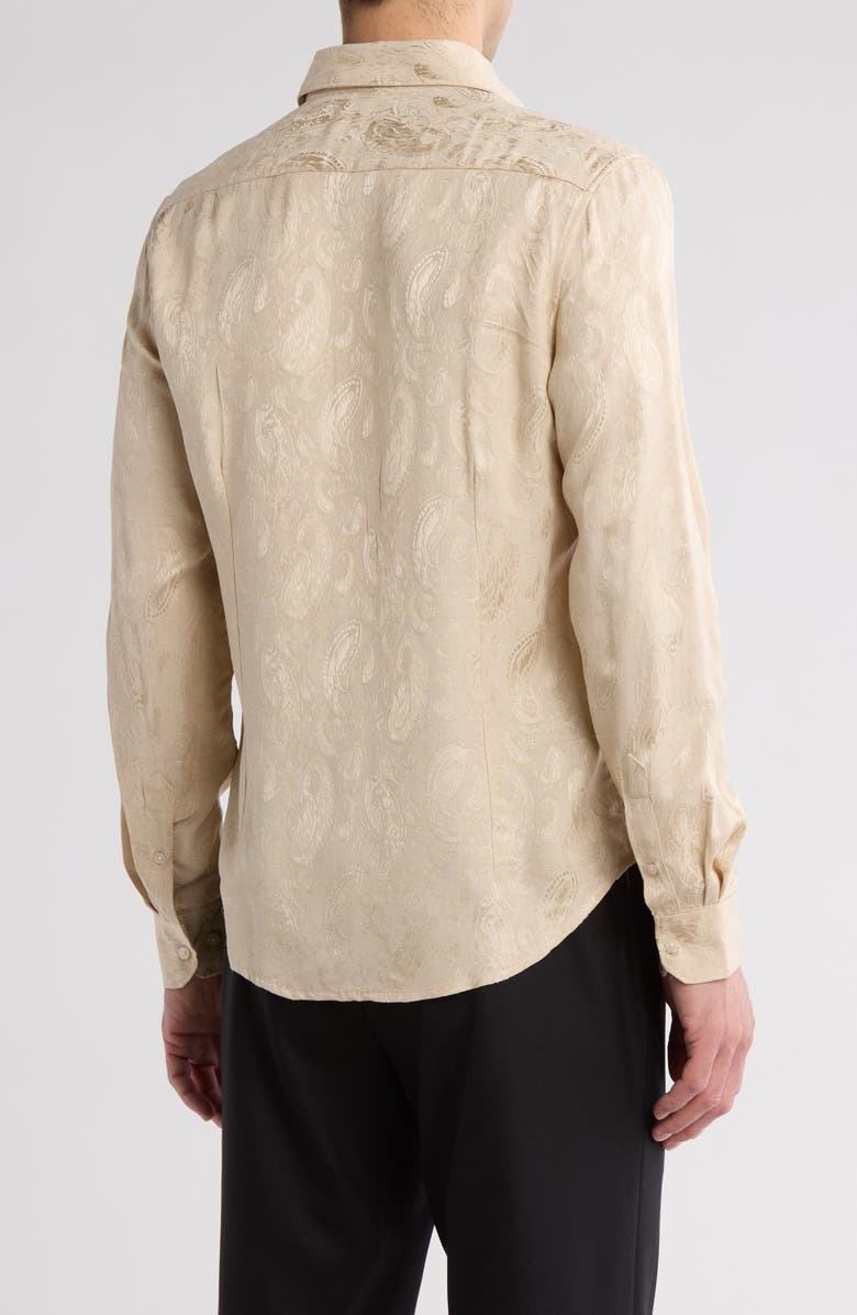 DENIM AND FLOWER Jacquard Long Sleeve Button-Up Shirt, Alternate, color, Sand