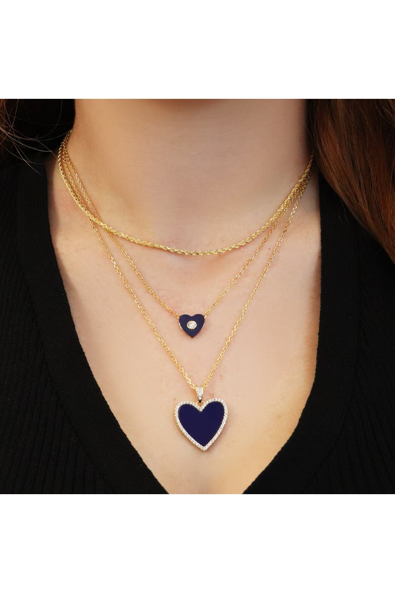 Lapis CZ Single Heart Necklace, Alternate, color, Lapis