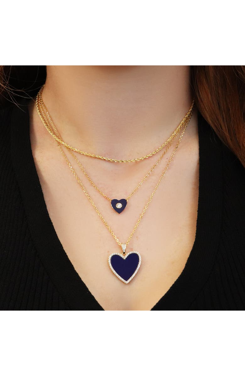 The Lovery Fine Jewelry Lapis CZ Single Heart Necklace, Alternate, color, Lapis