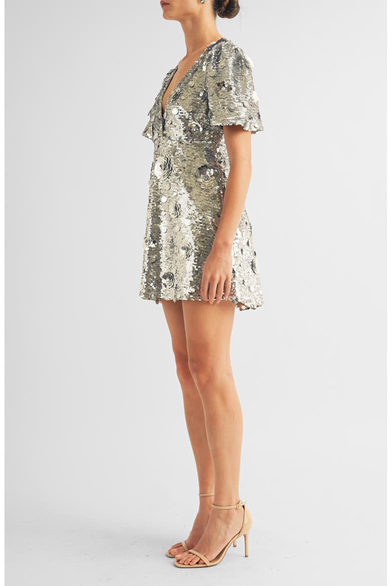 Luna Sequin Puff Sleeve Cocktail Minidress, Alternate, color, SILVER SEQUIN