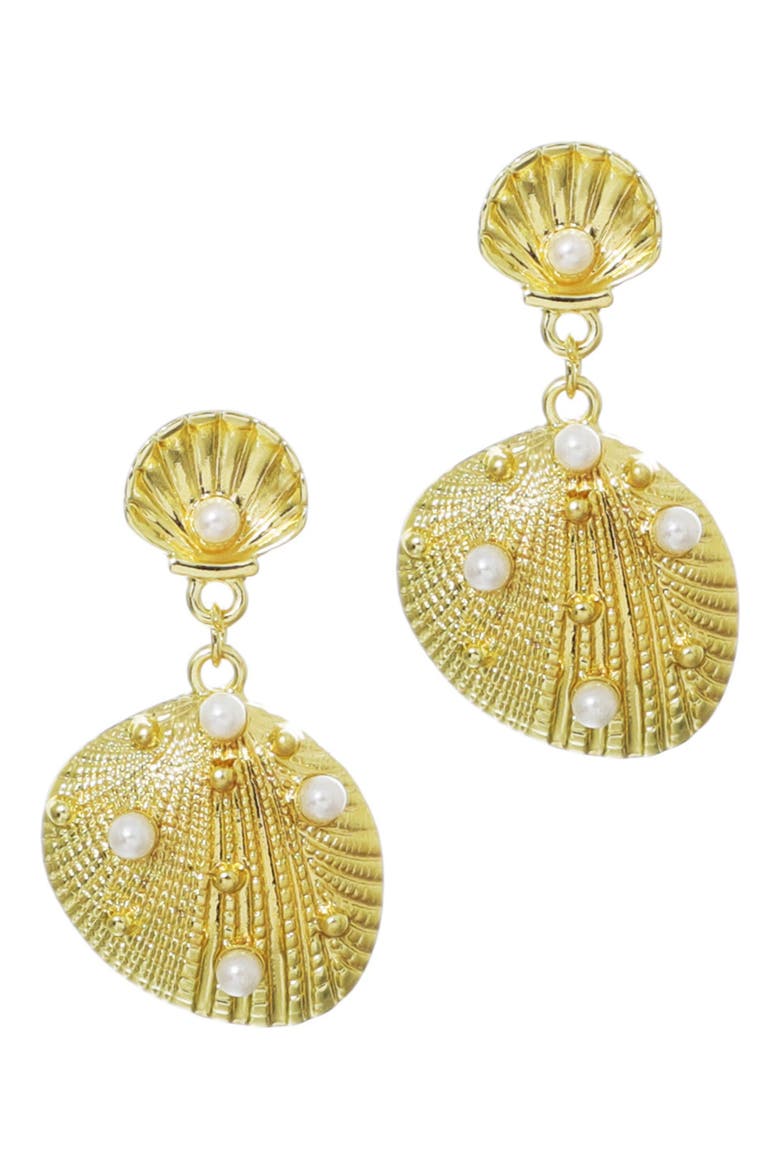 Shell Drop Earrings, Main, color, GOLD