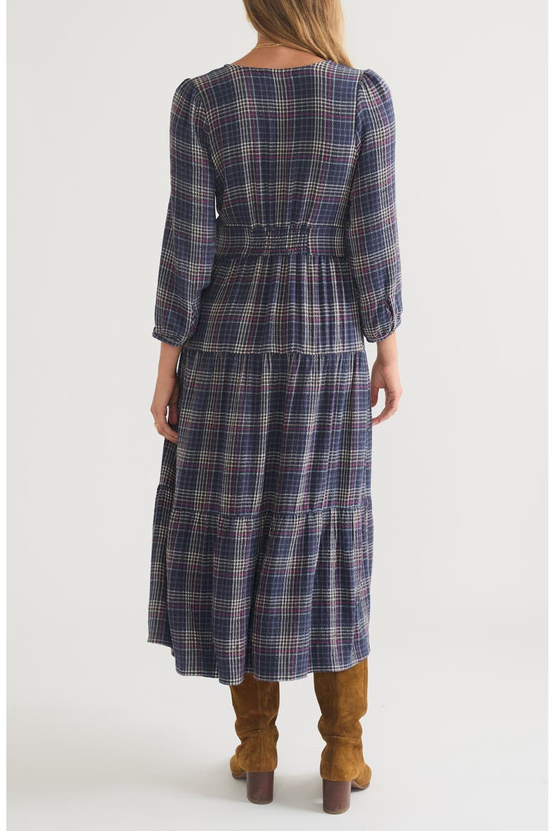 Maeve Plaid Long Sleeve Tiered Maxi Shirtdress, Alternate, color, NAVY PLAID