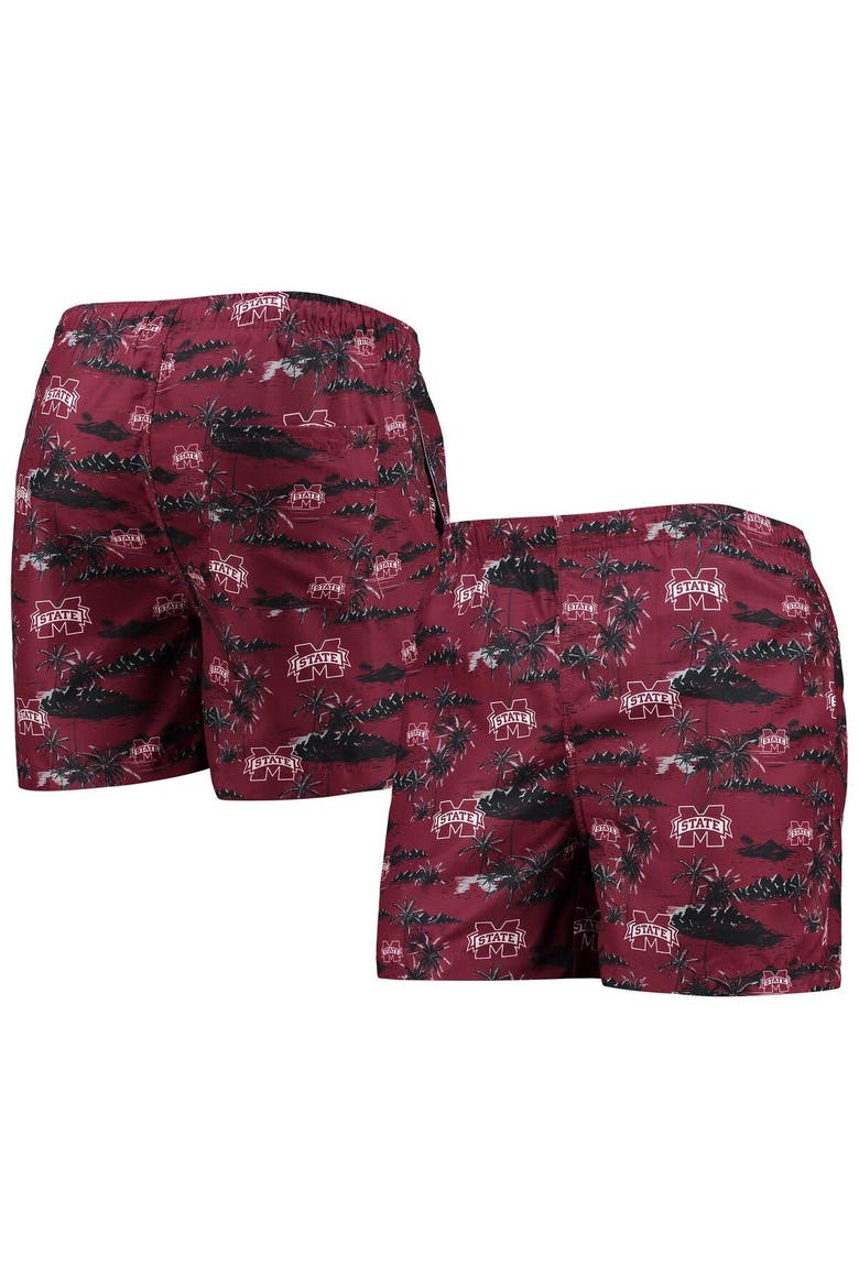 Men's FOCO Maroon Mississippi State Bulldogs Island Palm Swim Trunks, Main, color, Maroon