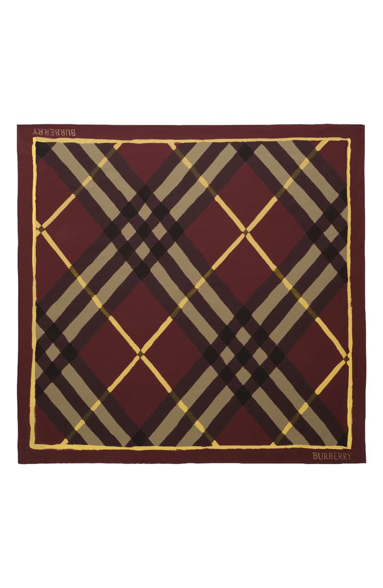 Burberry Argyle Check Silk Poplin Square Scarf, Alternate, color, Vineyard Red