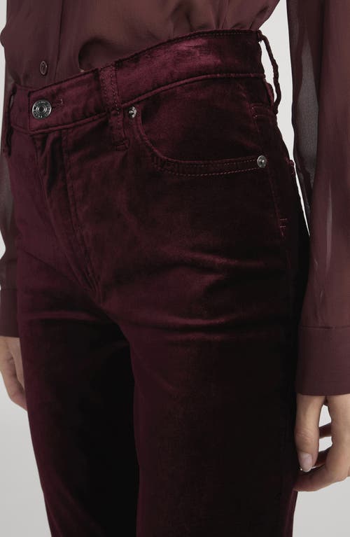 Frame Le Sleek Velvet Ankle Straight Leg Pants In Burgundy