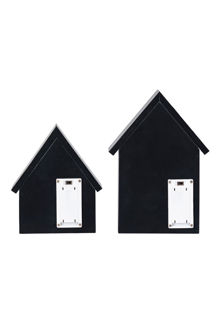 Set of 2 Lighted Halloween Wooden House-shaped Table Decor, Alternate, color, Black