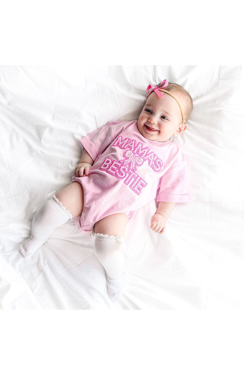 Sweet Wink Mama's Bestie Pearl Patch Short Sleeve Romper, Alternate, color, Ballet Pink