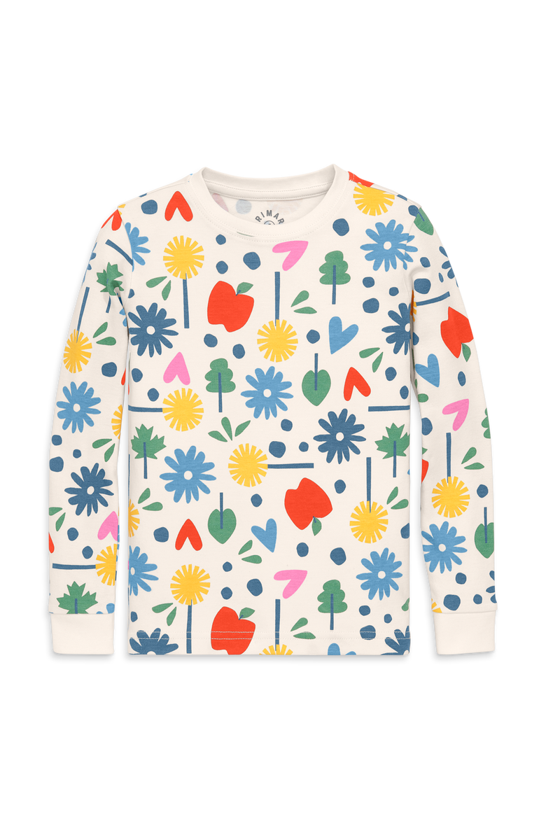 Kids Organic Long Sleeve Pj Top in Garden Prints, Main, color, Oat Fall Garden Party