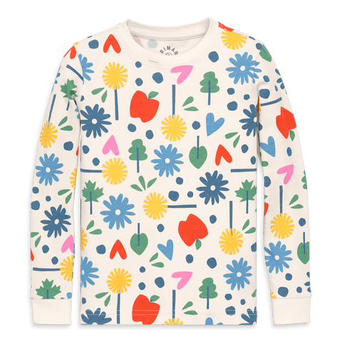 Kids Organic Long Sleeve Pj Top in Garden Prints