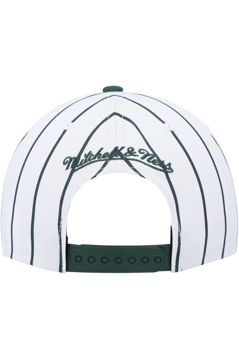 Men's Mitchell & Ness White Milwaukee Bucks Hardwood Classics Pinstripe Snapback Hat, Alternate, color, White