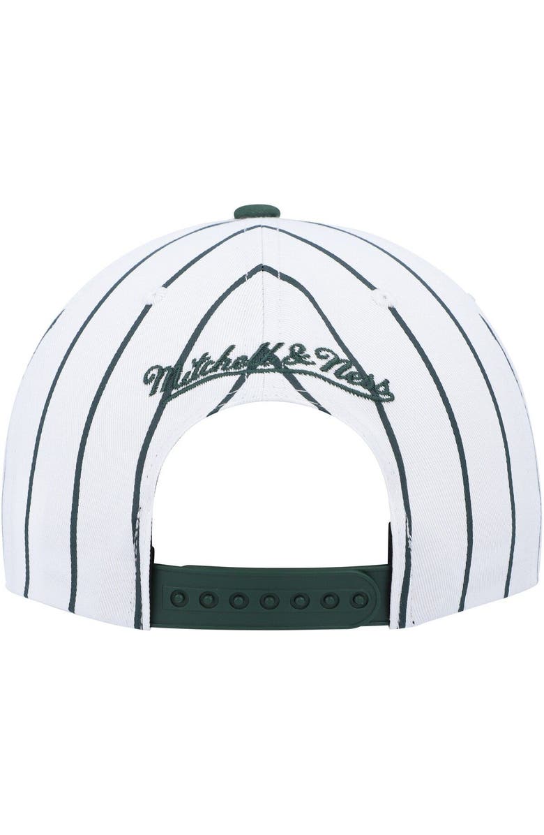 Mitchell & Ness Men's Mitchell & Ness White Milwaukee Bucks Hardwood Classics Pinstripe Snapback Hat, Alternate, color,