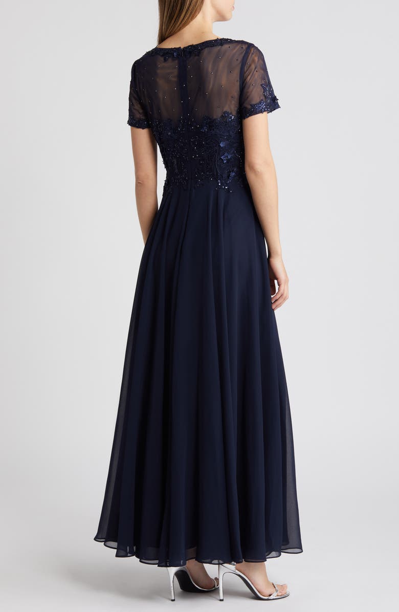 Xscape Evenings Beaded Mesh Gown, Alternate, color, Navy