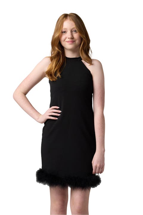 Raglan Halter Dress with Feathers (Big Kid)