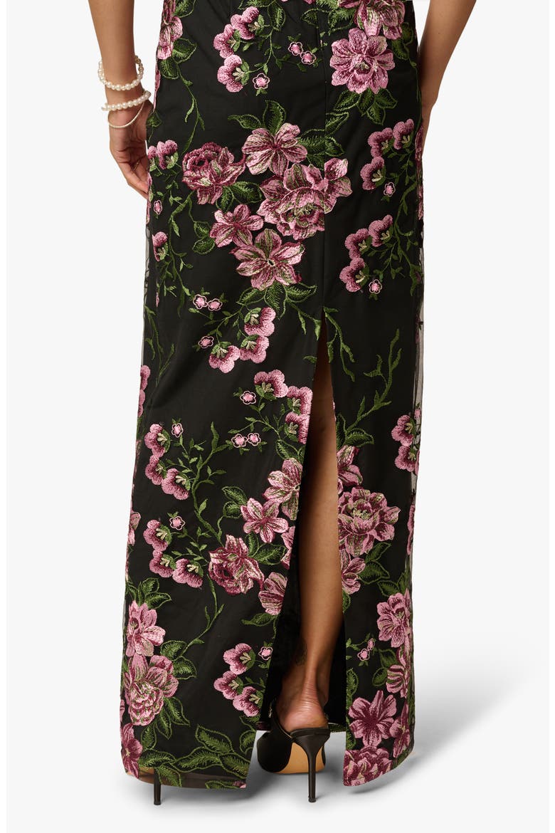 Embroidered Floral Column Gown with Ribbon Tie Belt, Alternate, color, BLACK MULTI