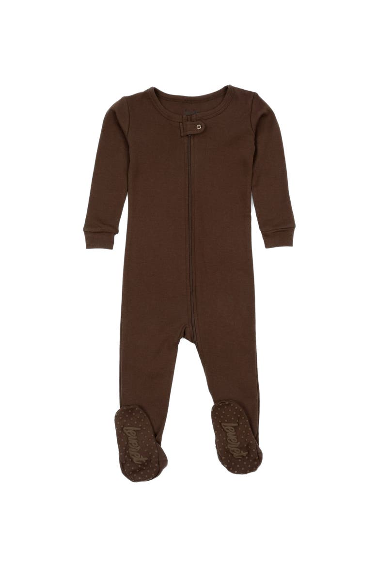 Kids Footed Solid Cotton Matching Family Pajamas, Main, color, Brown