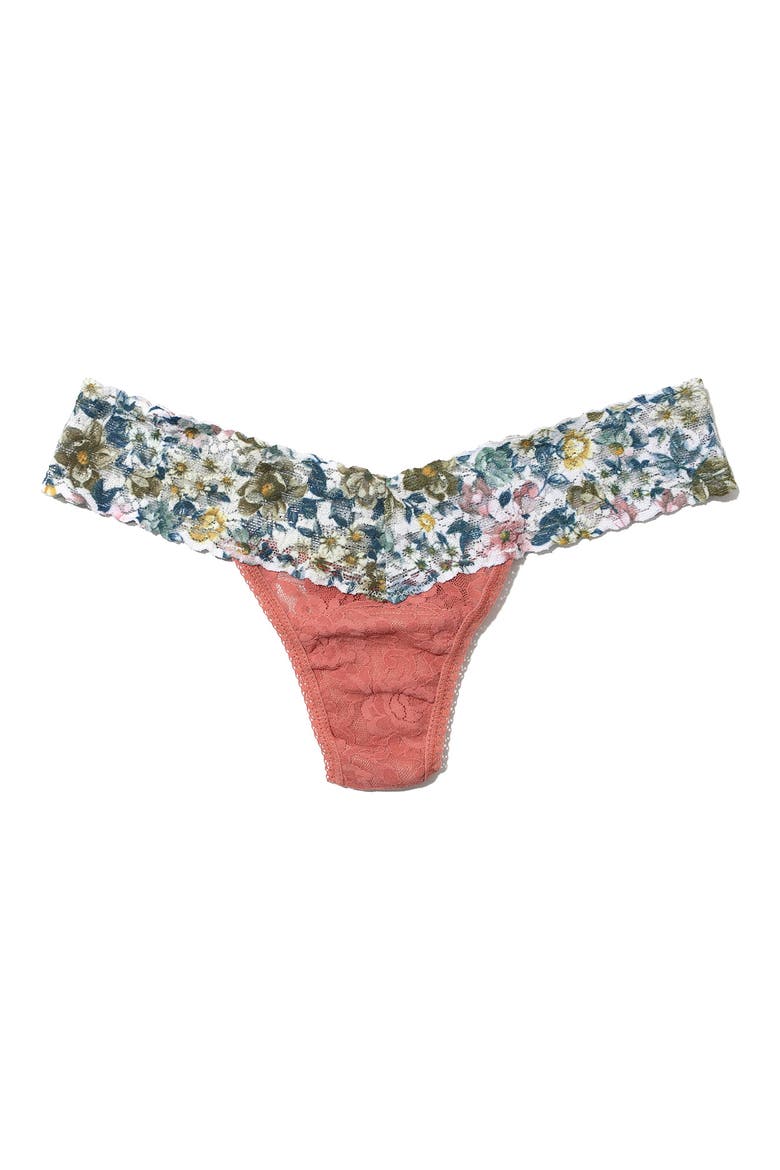Signature Lace Low Rise Thong, Main, color, PINK/ VINTAGE BLOSSOM