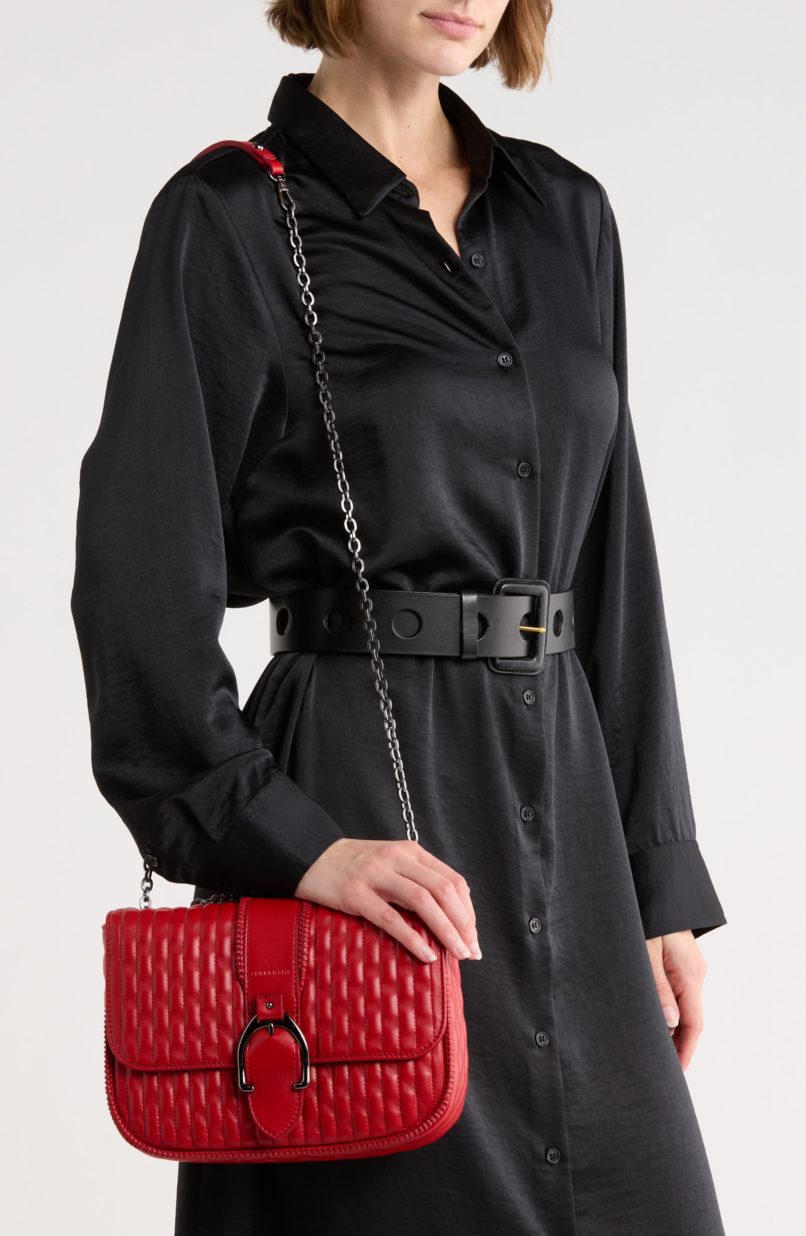 Longchamp Amazone Small Quilted Leather Crossbody Bag, Alternate, color, Red