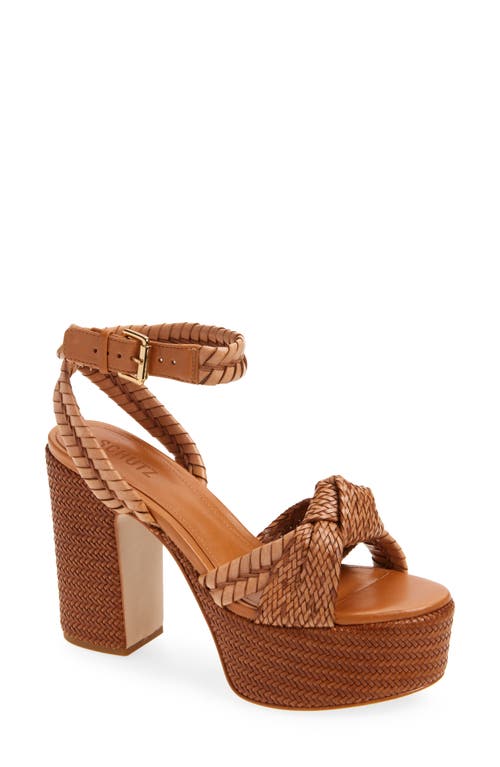 Schutz Khari Woven Block Heel Platform Sandal In Cuoio Brown