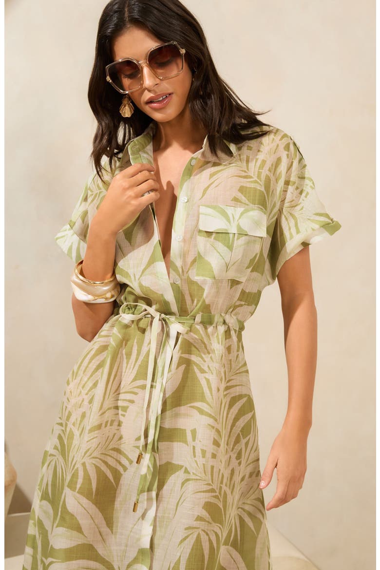 Palm Print Short Dress, Alternate, color, GREEN