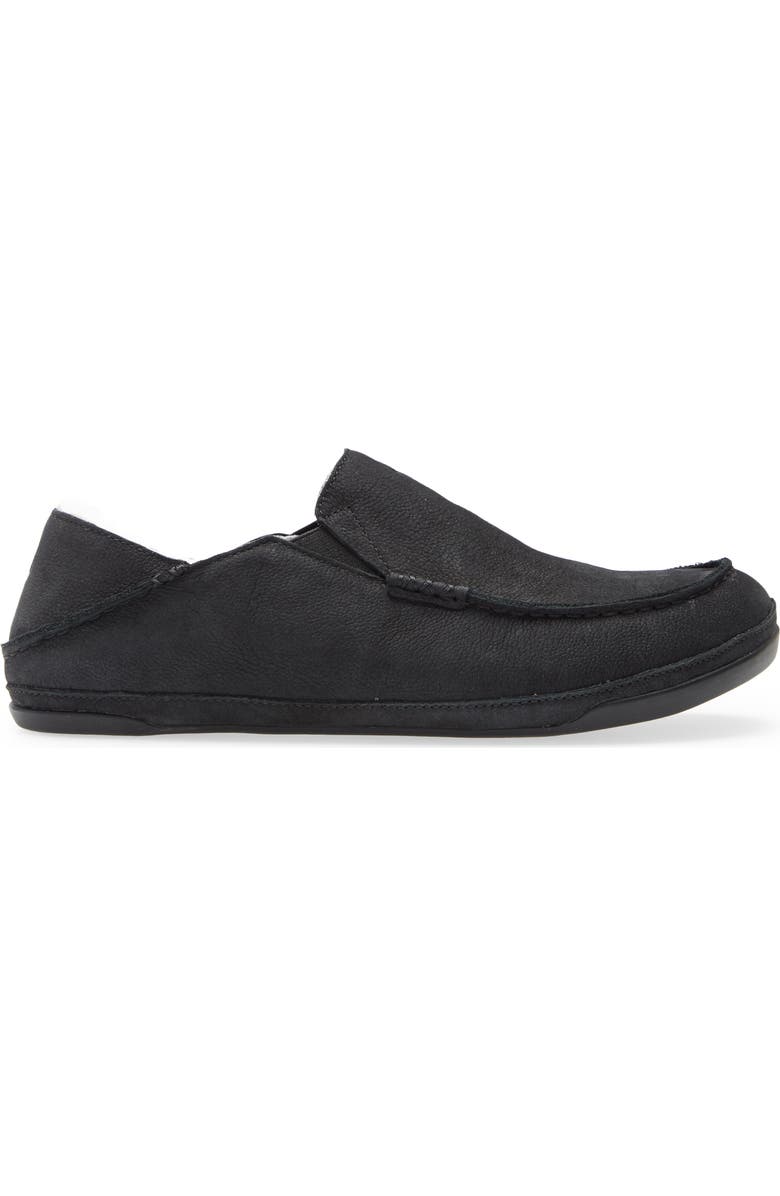 OluKai Kipuka Hulu Convertible Genuine Shearling Lined Slipper, Alternate, color, Black Leather