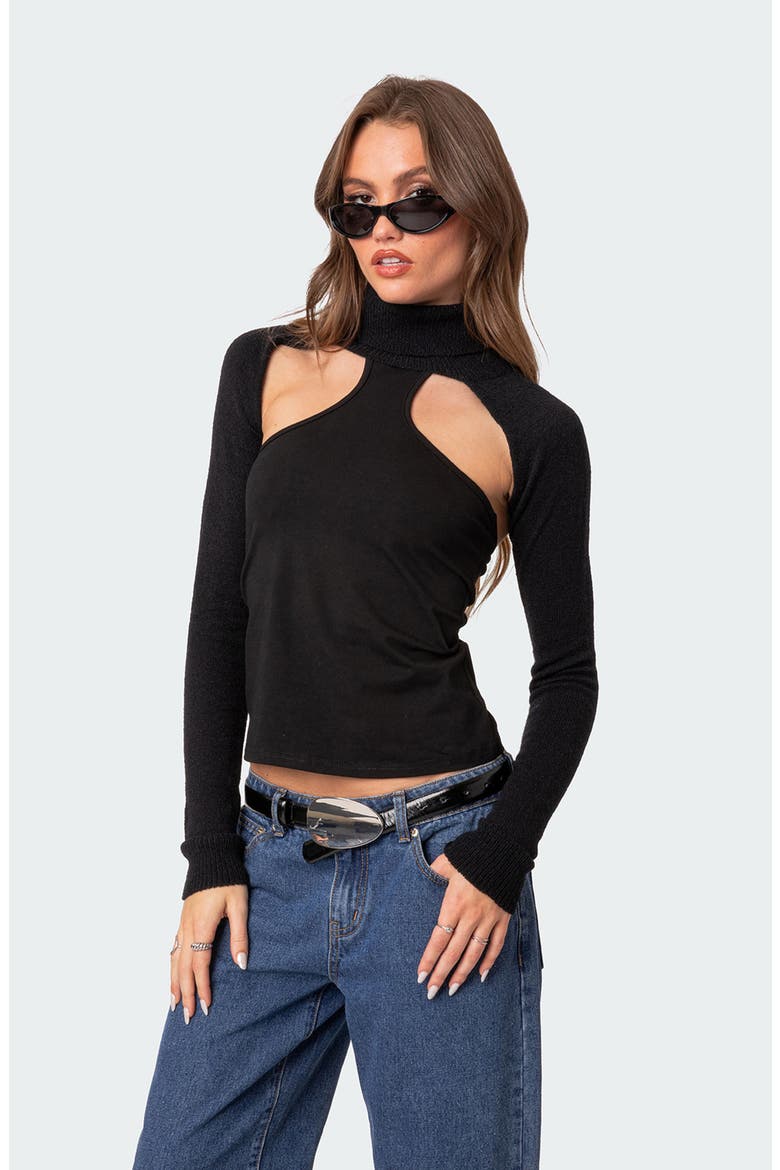 Turtleneck Shrug Sweater, Alternate, color, BLACK