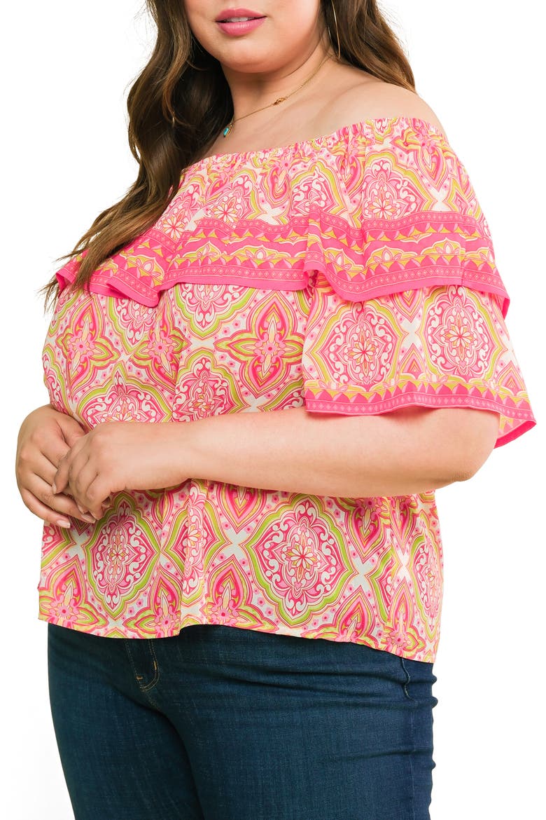 Off-the-Shoulder Top, Alternate, color, FUCHSIA LIME