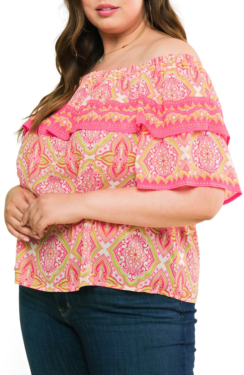FLYING TOMATO Off-the-Shoulder Top, Alternate, color, Fuchsia Lime