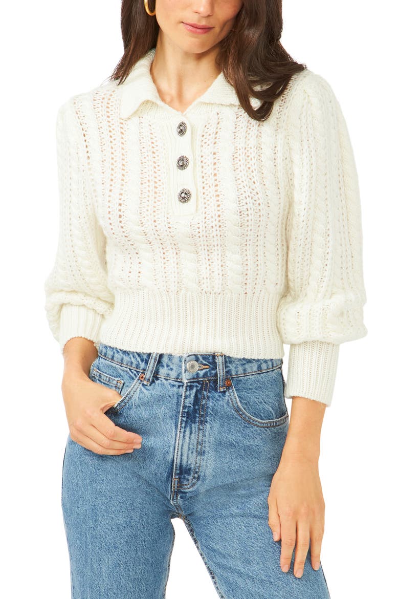 Crystal Button Sweater, Main, color, ANTIQUE WHITE