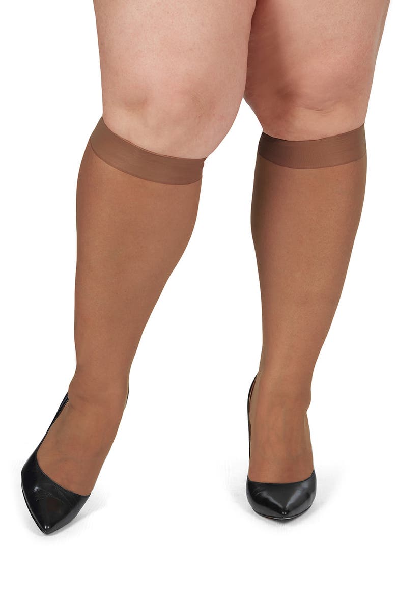 6-Pack Silky Sheer Curvy Knee High Socks, Alternate, color, UTOPIA