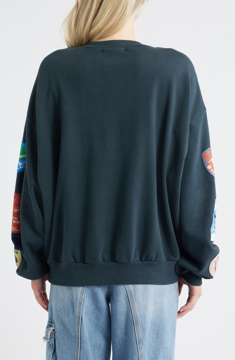 Daydreamer Ski Patch Pass Collector Oversize Cotton Sweatshirt, Alternate, color, Washed Black
