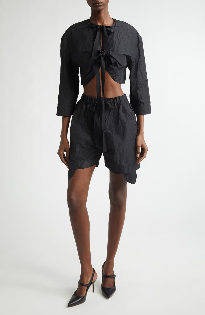 renaissance renaissance Jane Crinkled Metallic Satin Bolero Jacket, Alternate, color, Black