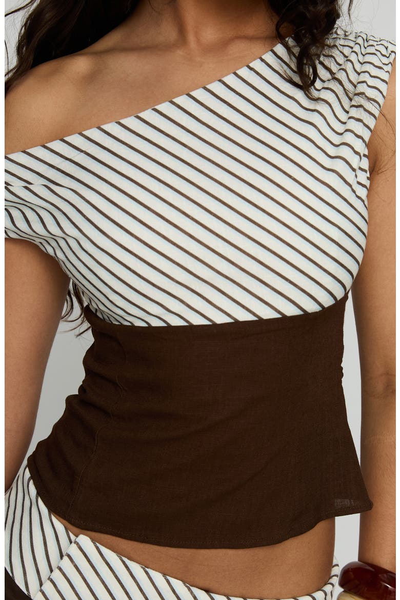 Past Life One-Shoulder Top, Alternate, color, BROWN / STRIPE