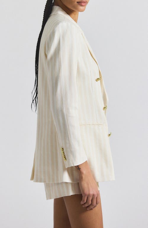 Derek Lam 10 Crosby Walter Stripe Double Breasted Linen Blend Jacket In Neutral