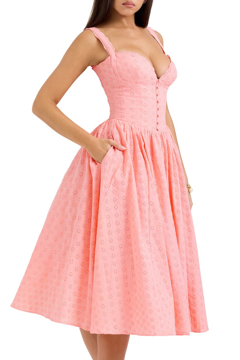 Adalyn Eyelet Corset Midi Dress, Alternate, color, PEACH PEARL
