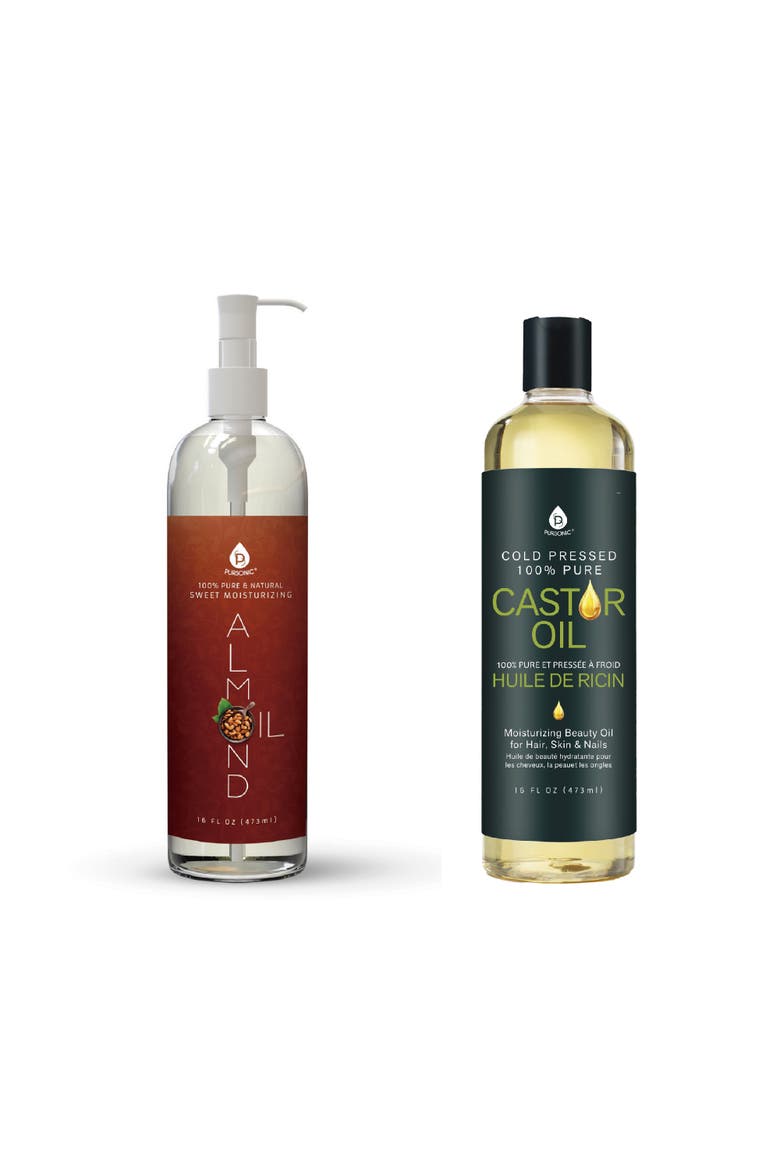 Cold-Pressed 100% Pure Castor Oil & 100% Natural Sweet Almond Oil, Main, color, White