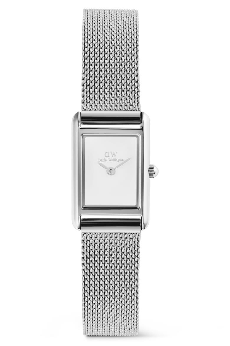 Bound Mini Tank Mesh Strap Watch, 17mm x 26mm, Main, color, SILVER-TONE