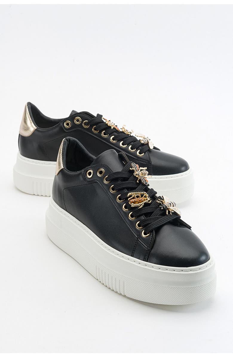 Prologue Shoes Ater Bee Buckle Sneakers, Main, color, Black Faux Leather